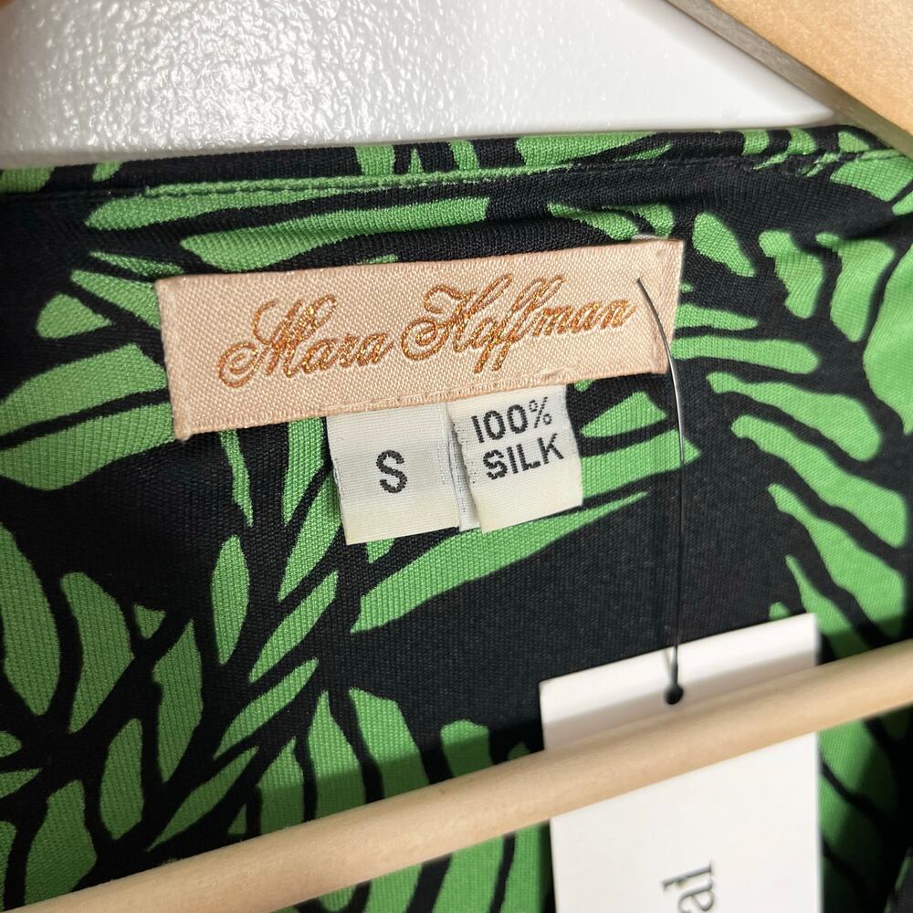 Mara Hoffman Womens 100% Silk Dress Small Black Green Tropical Leaf Print V Neck - Picture 5 of 9